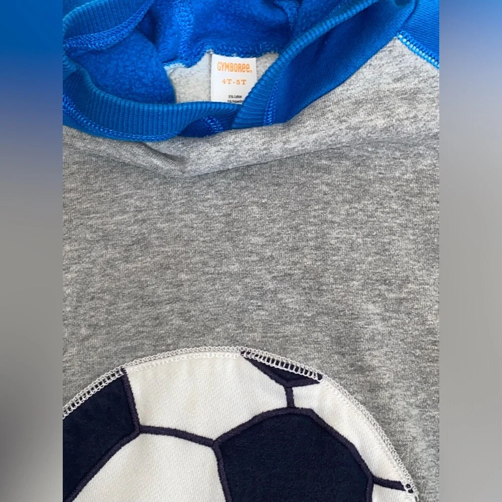 ⚽️ Gymboree Soccer Fall Ball Hoodie Sweatshirt Royal Blue Gray Boy’s 4T 5T 4/5